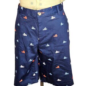 Men's Columbia gorpcore fishing performance gear boat merlin print navy shorts